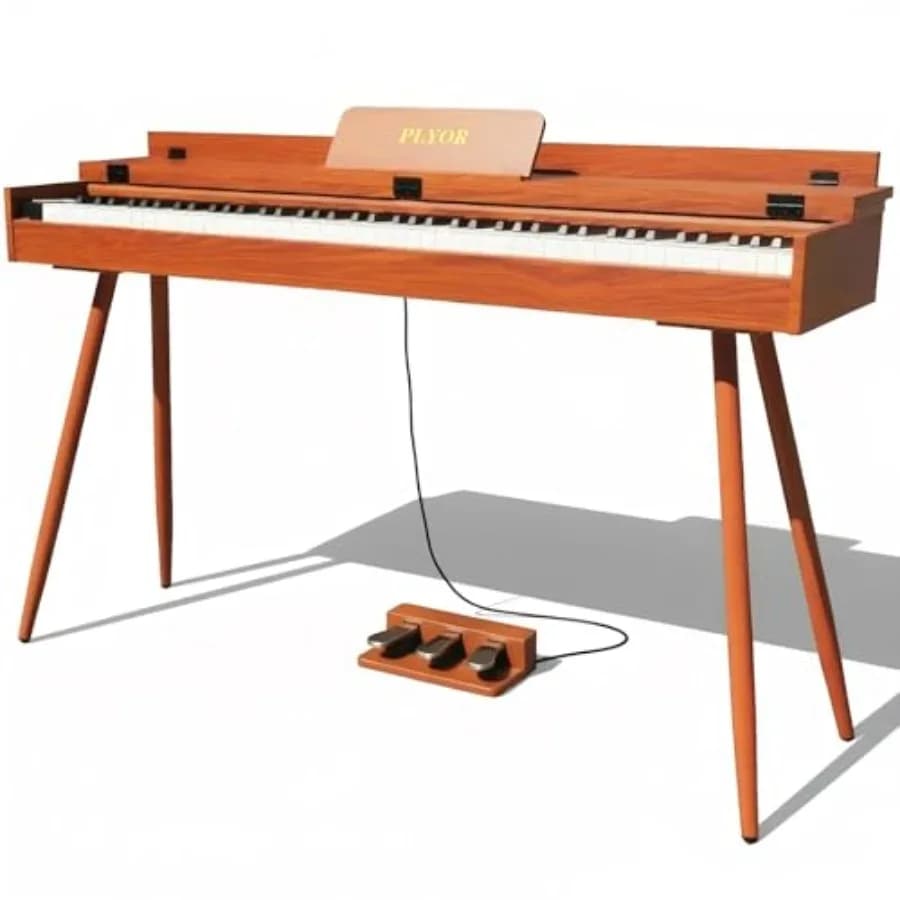 Home digital piano for beginners: 88-key weighted brown hammer-action keyboard with stand, 3 pedals, desk mode, headphone jack,