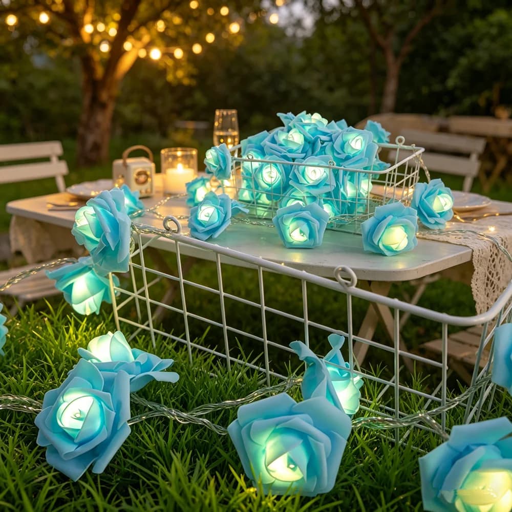 Luci a Stringa a LED a Forma di Rosa Bianche, Rosa, Rosse, Blu, 3M 20 Luci, per Decorazioni Nuziali, Festive, Casa, Giardino, Feste e Illuminazione Notturna