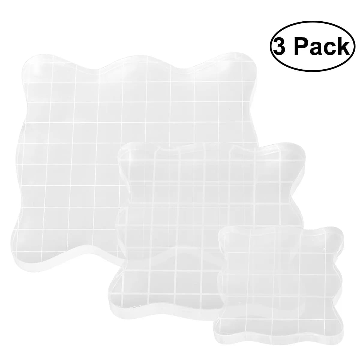 Set di 3 blocchi per stampa in acrilico, blocchi trasparenti per timbri in gomma con griglia per scrapbooking, biglietti, inviti, diari e lavori artigianali