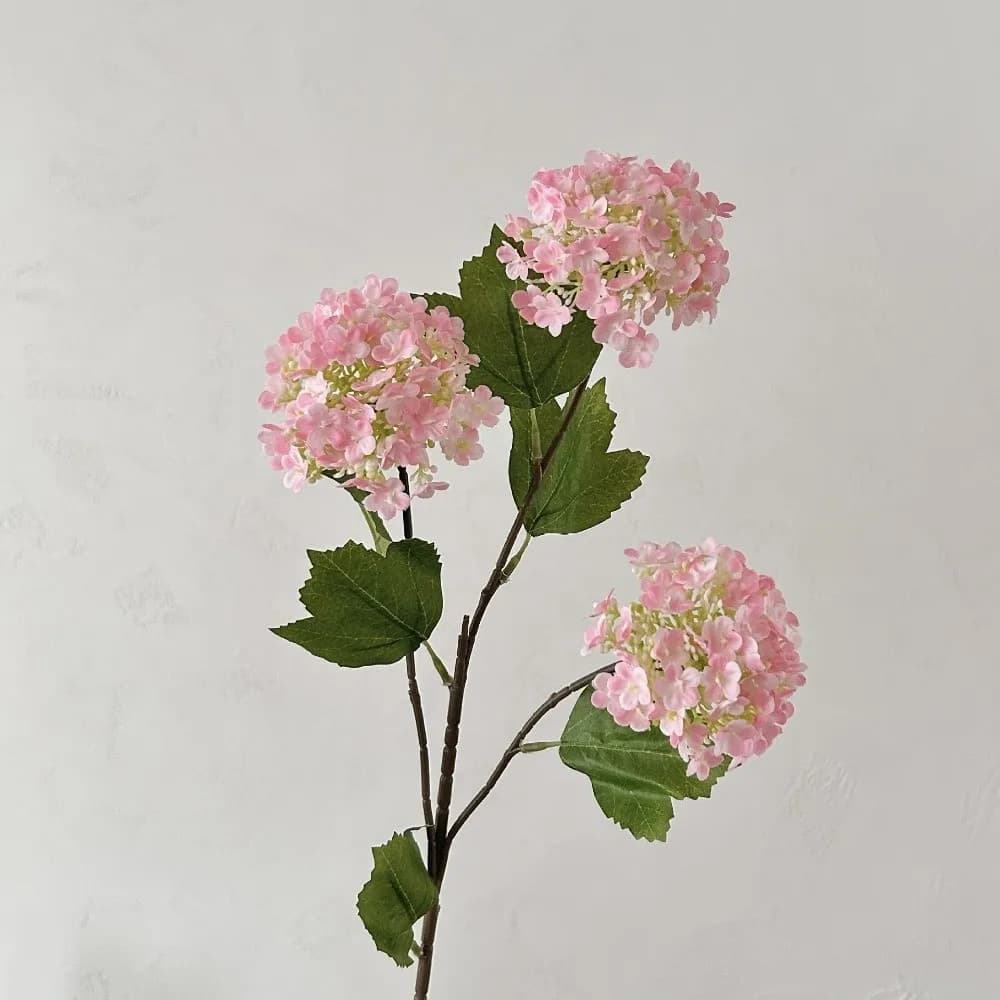New 3 Heads Artificial Hydrangea Flower Green Leaves Lush Branch Artificial Faux Plants White Fake Flower Floral Arrangement