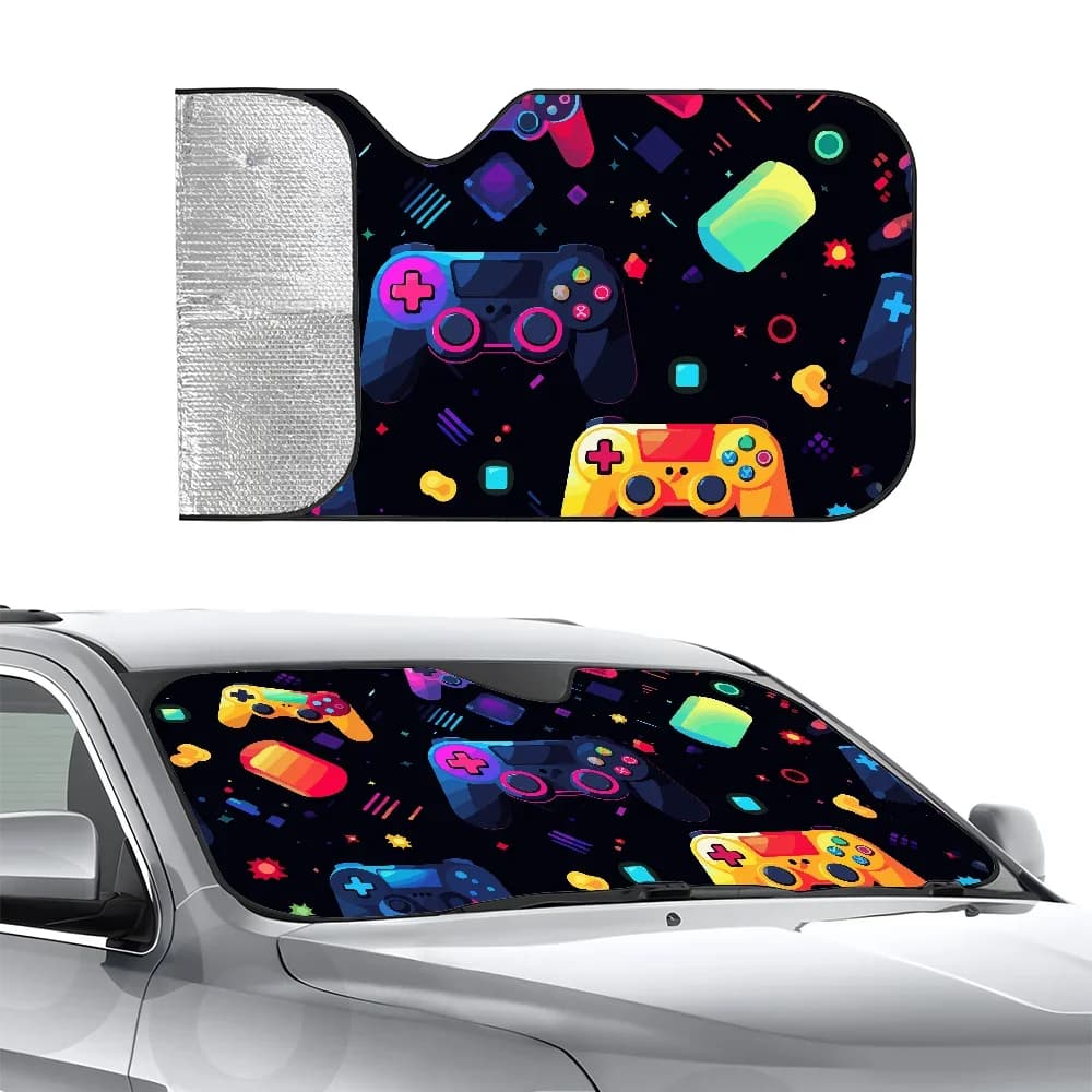 Creative Gamepad Design Car SunShade Heat-insulating Aluminum Film Windshield Sunshades UV Rays Blocks Car Sun Visor Protector