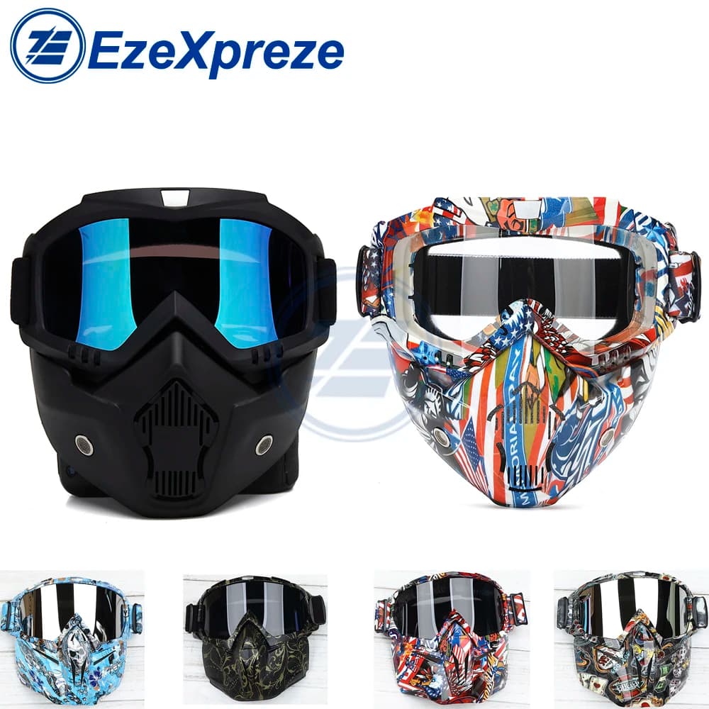 Sci Snowboard moto antivento Cruiser occhiali pieghevoli occhiali maschera facciale rimovibile copertura per casco da motociclista con filtro per la bocca