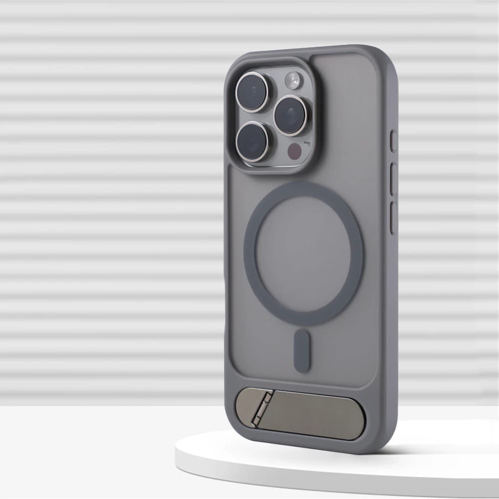 Invisible Metal KickStand Magnetic Matte Case for iPhone 17 Air 16 Pro Max 14 15 13 For MagSafe Wireless Charging Bumper Cover