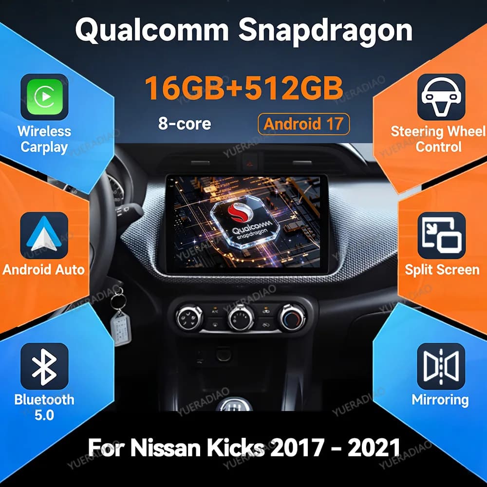 Android 17 Car Radio For Nissan Kicks Micra P15 2017 - 2021 Multimedia Stereo Video Player 4G WIFI 2DIN QLED GPS NAVI Qualcomm