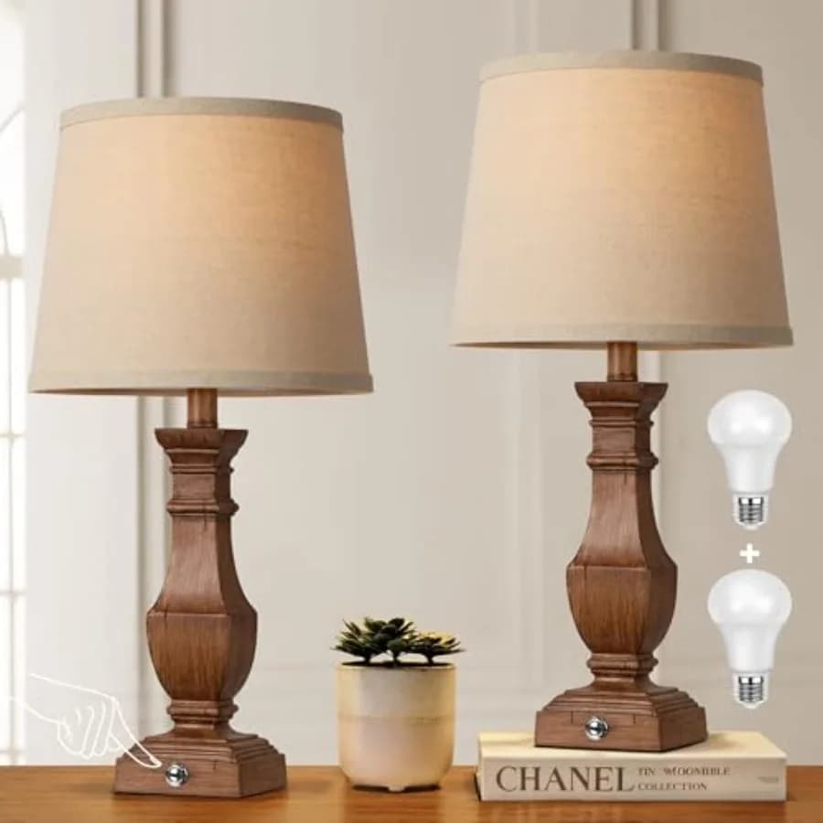 Set di 2 Lampade da Tavolo Dimmerabili in Stile Rustico per Soggiorno, Camera da Letto, Comodino, Scrivania, Lampade Touch per Tavolini