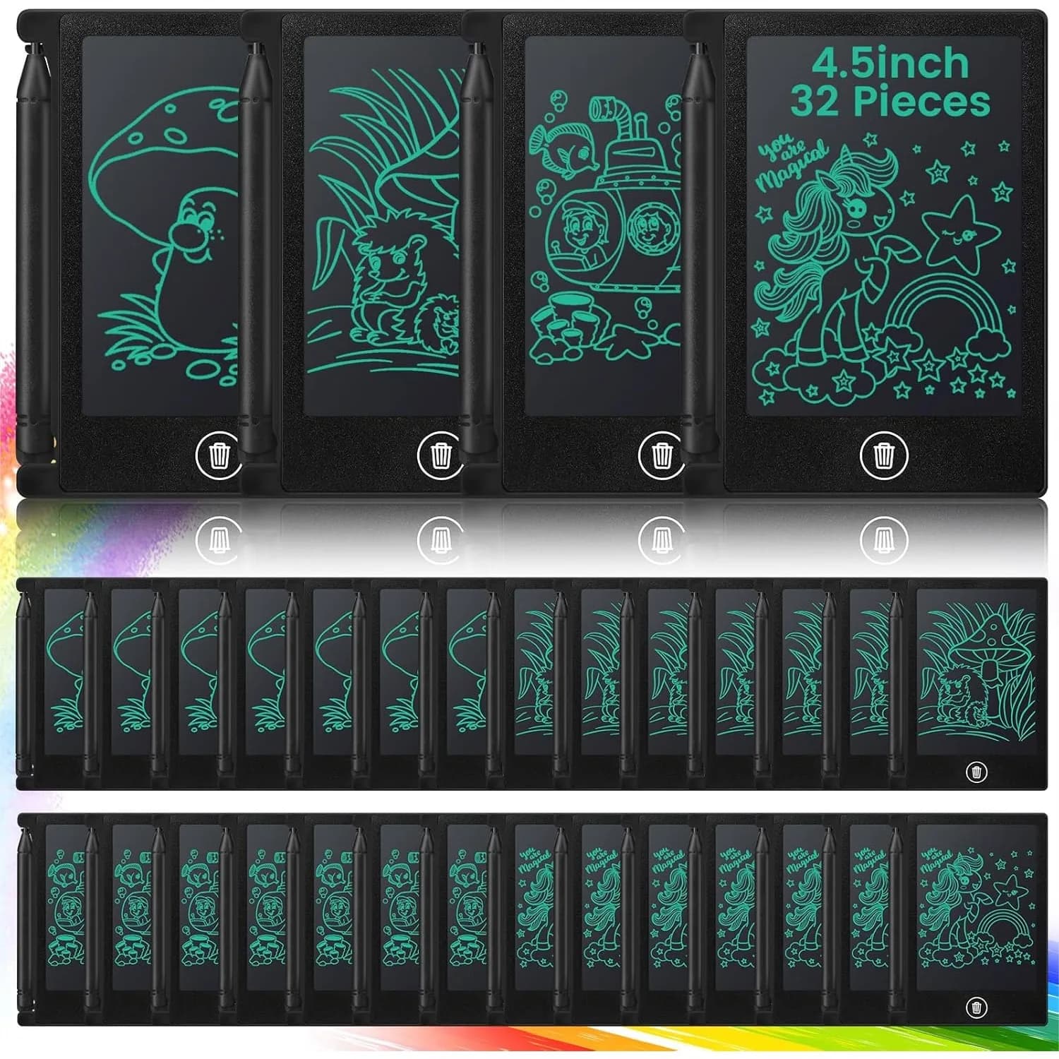 Set di 32 Mini Tavolette LCD da 4,5 Pollici per Disegno Educativo, Lavagna Digitale Riutilizzabile e Cancellabile per Bambini, Giocattolo Didattico per Aula e Feste