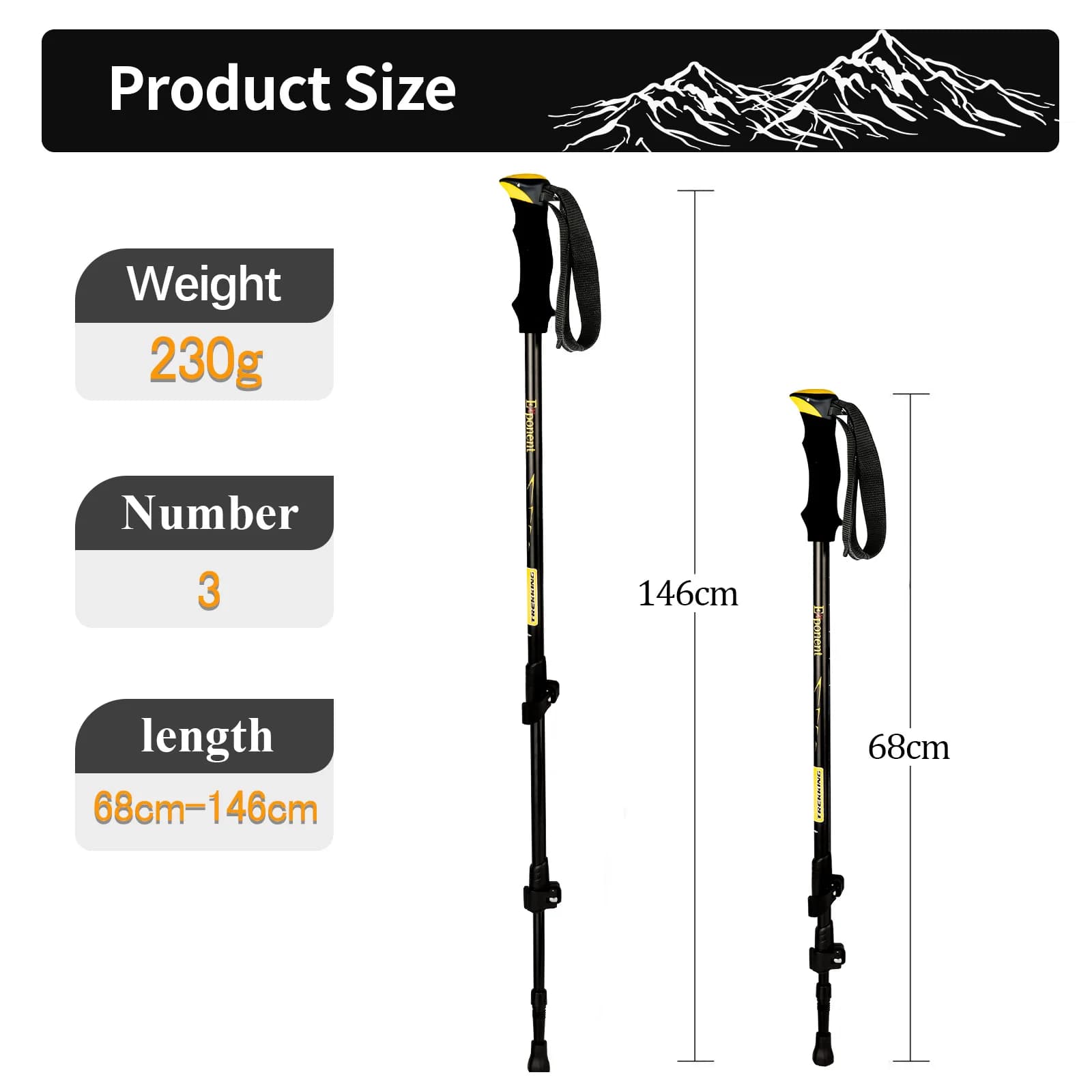 Trekking Pole Foldable Walking Stick For Walk Climbing Retractable 3 Sections Telescopic 6061 Aluminum Alloy