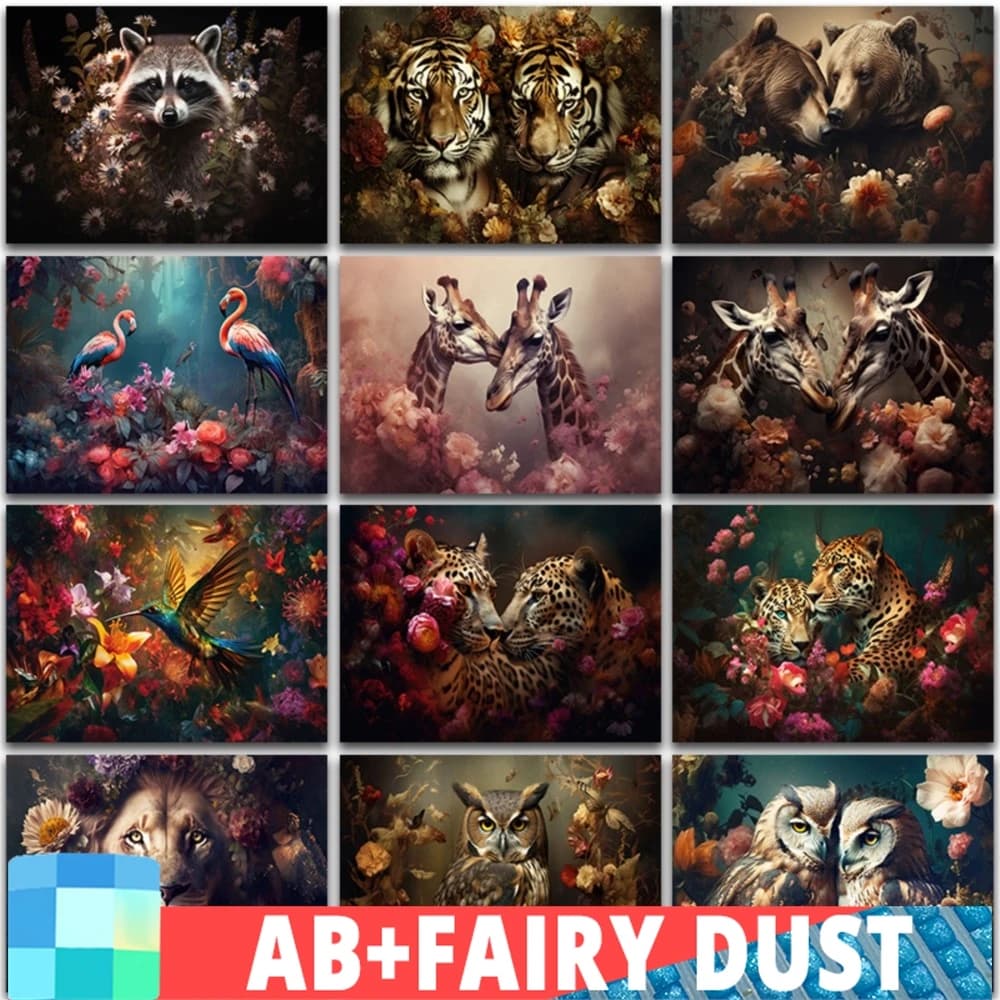 Fata polvere AB 5D pittura diamante fai da te fiore animale leone giraffa gufo decorazione della casa mosaico completo ricamo punto croce