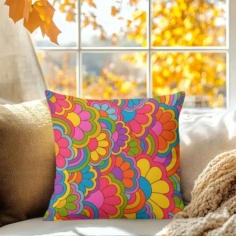Fodera per cuscino quadrata jacquard con motivo floreale psichedelico per divano, ufficio, cuscino lombare, federa decorativa per la casa