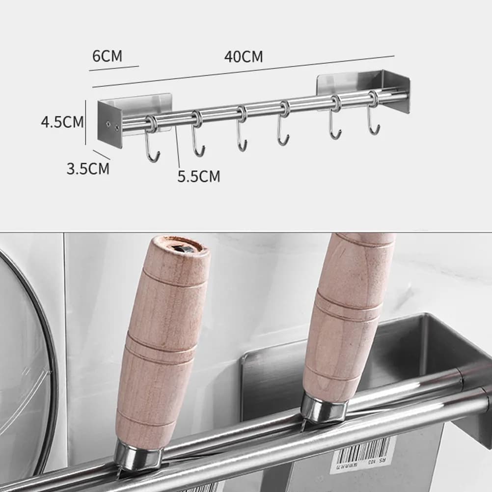 Portautensili da Cucina a Doppia Barra in Acciaio Inox, Impermeabile e Antiruggine, Supporto a Parete per Pentole e Padelle, Organizzatore per Asciugamani da Bagno