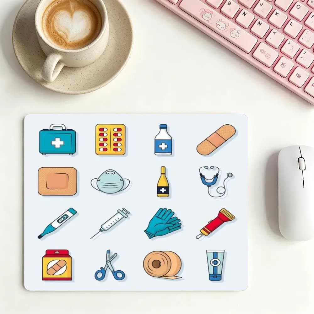 Table Mat Large Size Playmat Mousepad Fun Cartoon First Aid Kit Icon Design For Laptop Bedroom Learning Office Desktop