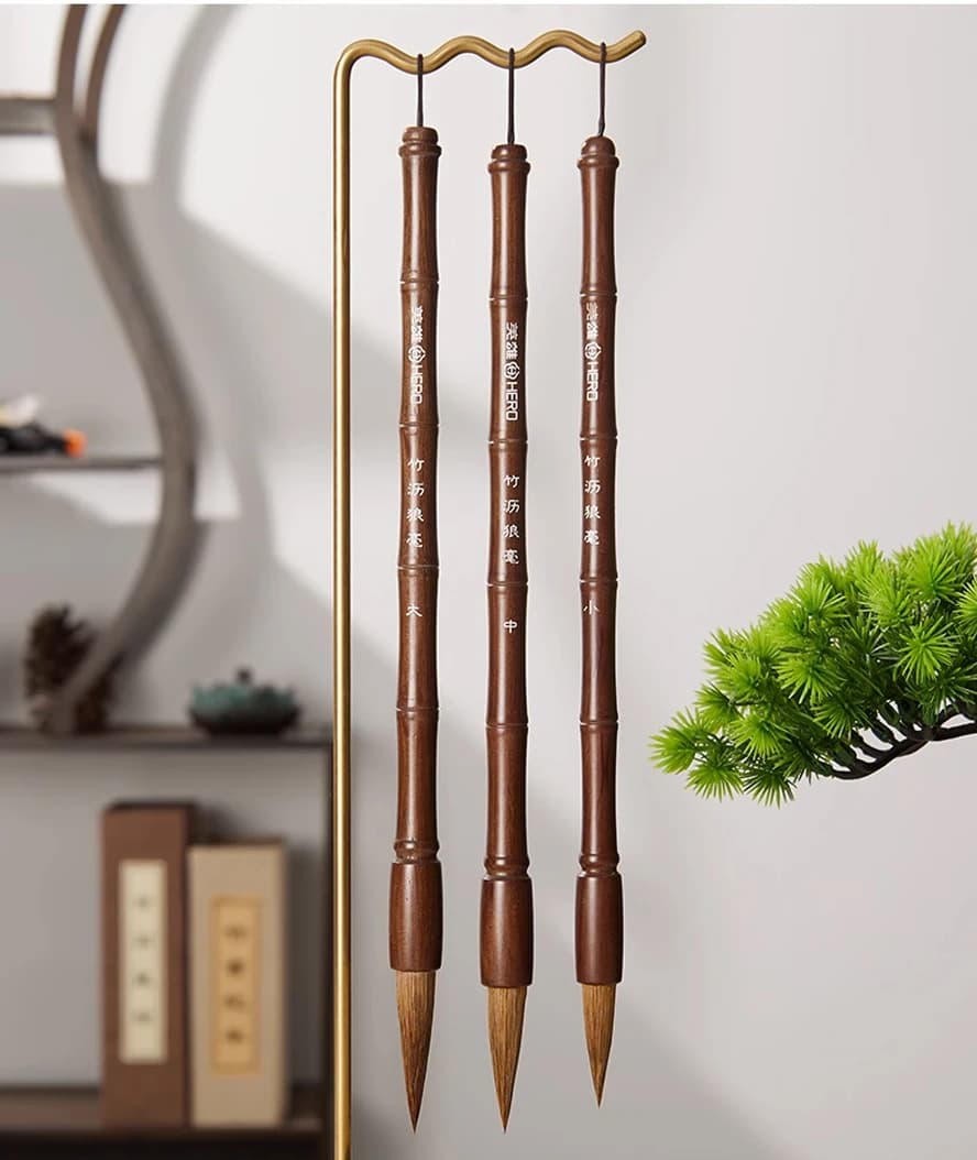3 Pieces Bamboo Chinese Calligraphy Brush Set | Small Medium Large Tips for Regular, Running, Cursive Script Ideal for Beginner