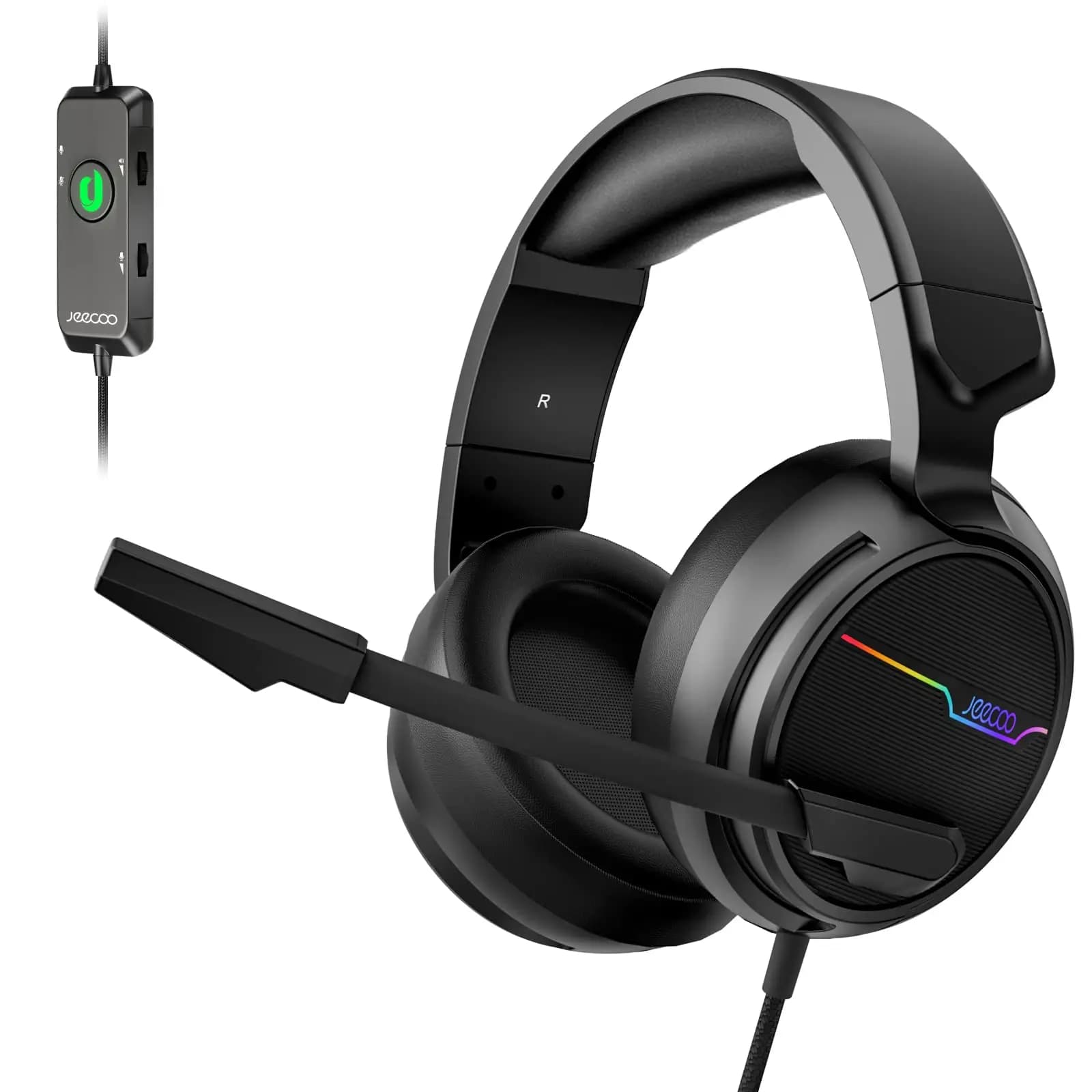 Jeecoo V20U USB gaming headphones with Surround sound with Memory Foam ear pads for microphone with noise cancellation for Laptop
