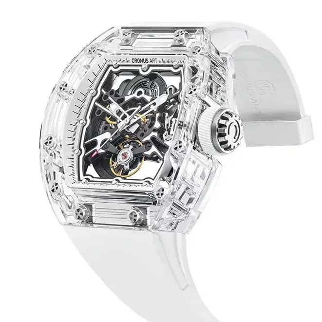 Watch Automatic CRONUSART 50mm Tonneau, Mechanical, Acrylic Case, Luminous, Sapphire, FKM Strap, Quadrant Dial