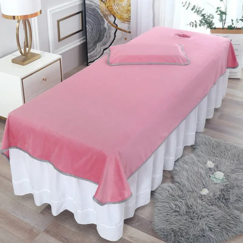 Solid Color Velvet Beauty Flat Bed Sheet with Bed Cover with Massage Bed Hole for Beauty Salon