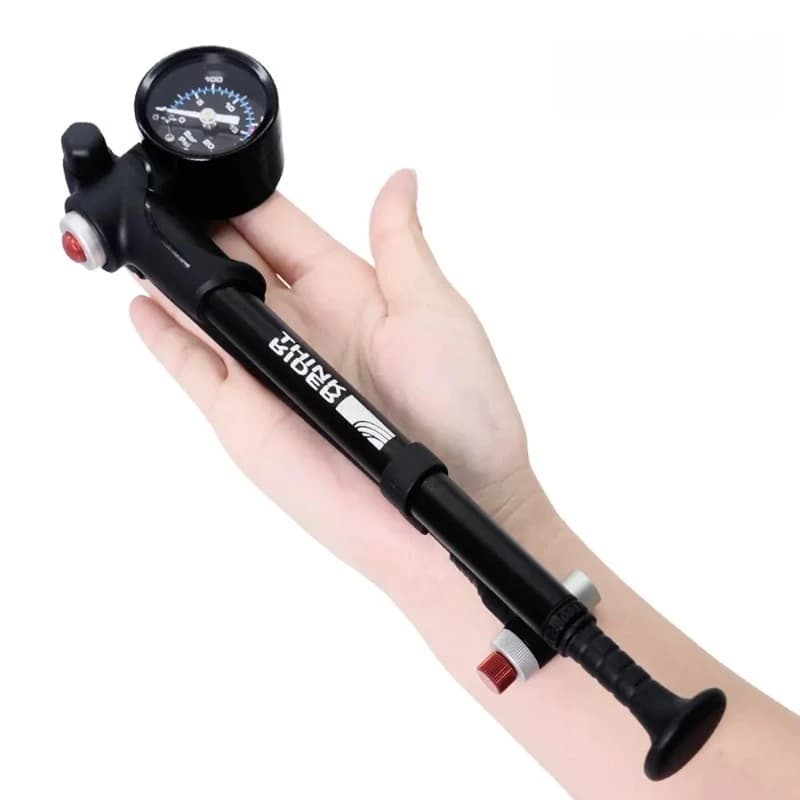 1 pz pompa d'aria forcella anteriore in lega di alluminio pompa d'aria portatile ad alta pressione per bici con manometro per ammortizzatore sospensione posteriore forcella