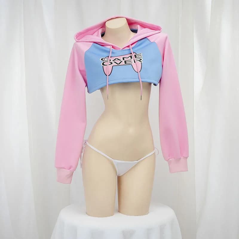 Game Over Anime Girl Rosa Blu Felpa corta con cappuccio Crop Top Manica lunga Costume cosplay di Halloween Intimo Camicia da notte Abiti da studente