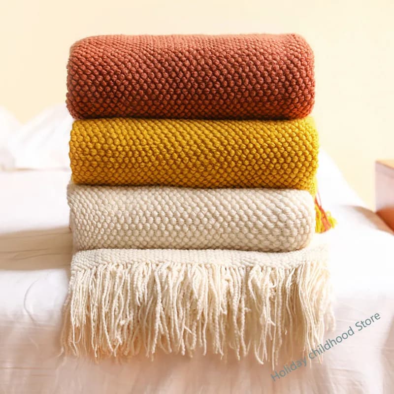 Textile City Home decorativo addensato coperta lavorata a maglia Corn Grain Waffle goffrato inverno caldo nappe copriletto 130x240cm