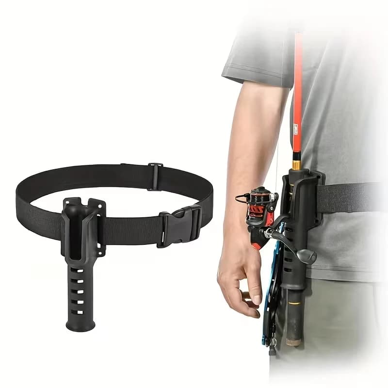 Portable waist-mounted fishing rod holder—suitable for rock fishing and lure fishing—featuring a secure rod-insertion design.
