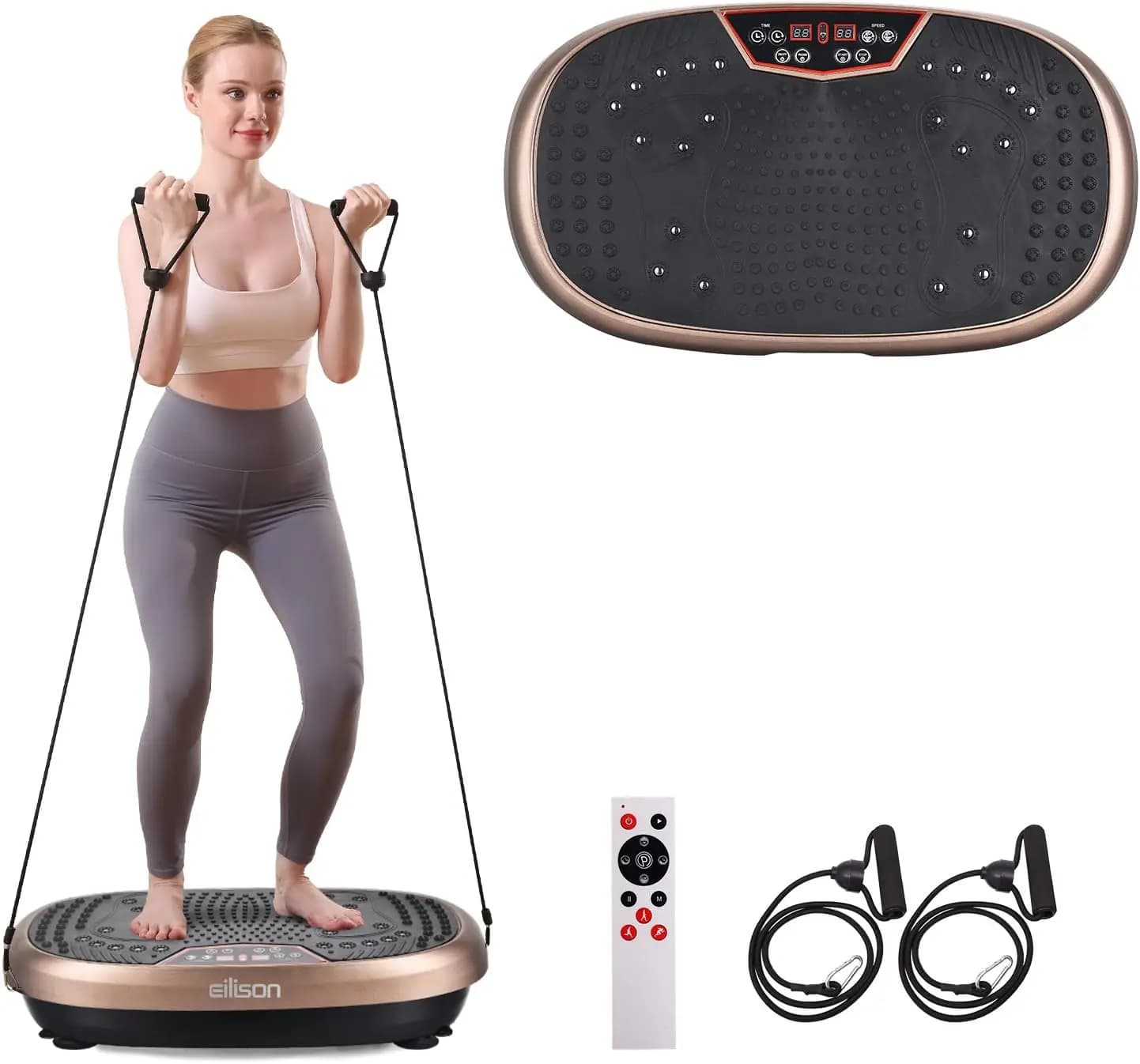 Macchina per Esercizi con Piastra Vibrante 3D per Allenamento di Tutto il Corpo con Bande Elastiche, Drenaggio Linfatico per Perdita di Peso e Recupero
