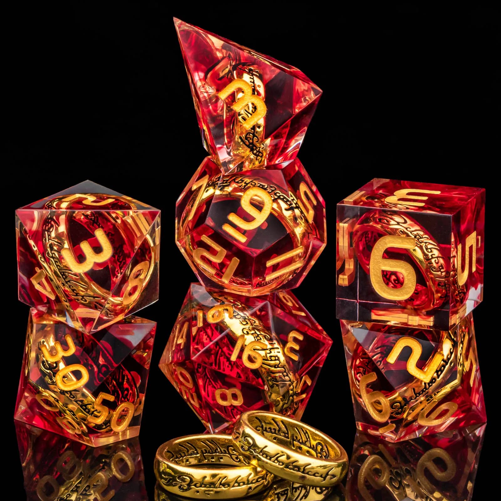 Set di Dadi Magic Lord Rings DND, Set di 7 Dadi in Resina LOTR D&D per Giochi di Ruolo, Set di Dadi a Bordi Affilati Dungeons & Dragons