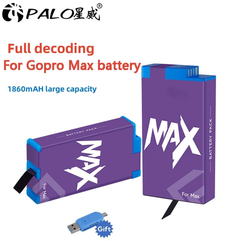 PALO 1860mAh Gopro Max Battery Go Pro Camera Battery Rechargeable Battery for Gopro Max 360 Action Camera Batteries Accessories