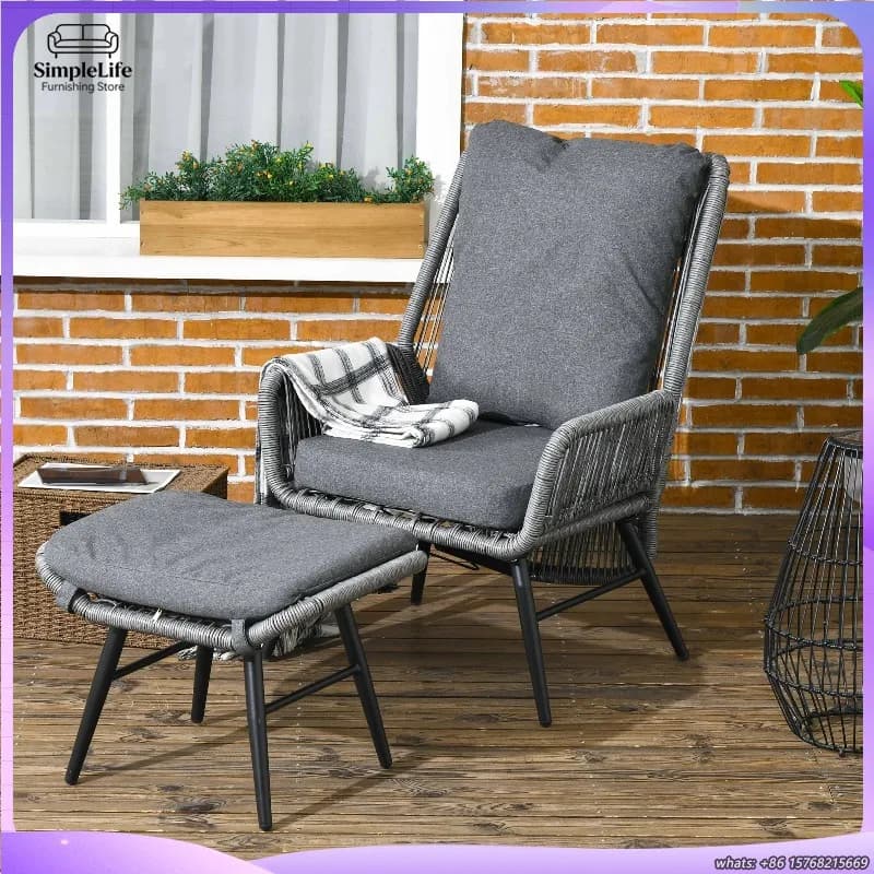 Set di 2 Sedie a Sdraio da Esterno in Rattan PE con Schienale e Poggiapiedi Regolabili per Patio, Balcone, Terrazza e Giardino