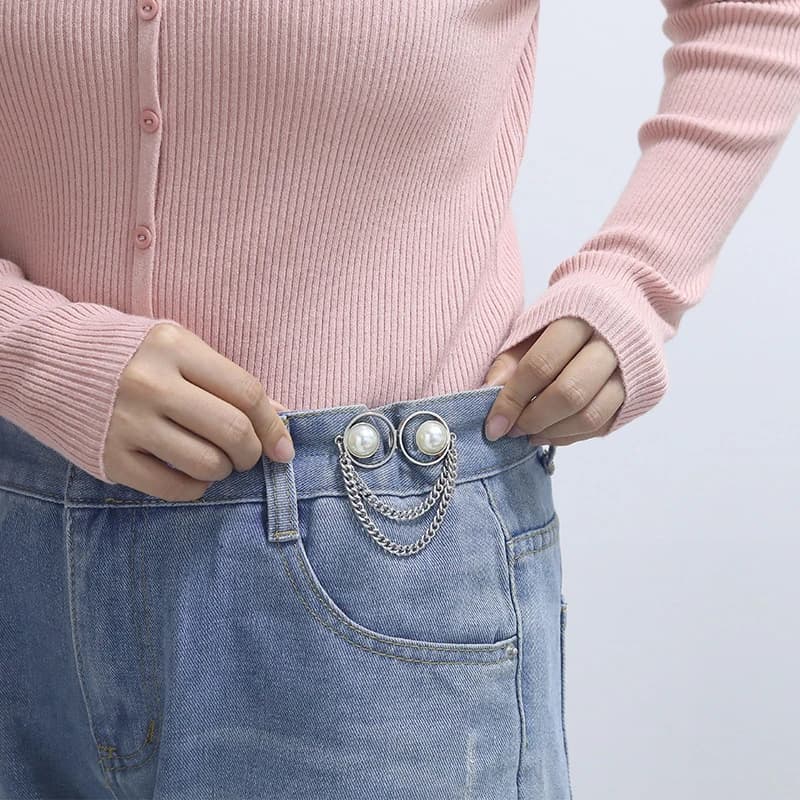 Fibbia in vita con nappe di perle stringere la fibbia in vita senza cucire clip di Jeans staccabili per accessori di abbigliamento per ragazze da donna