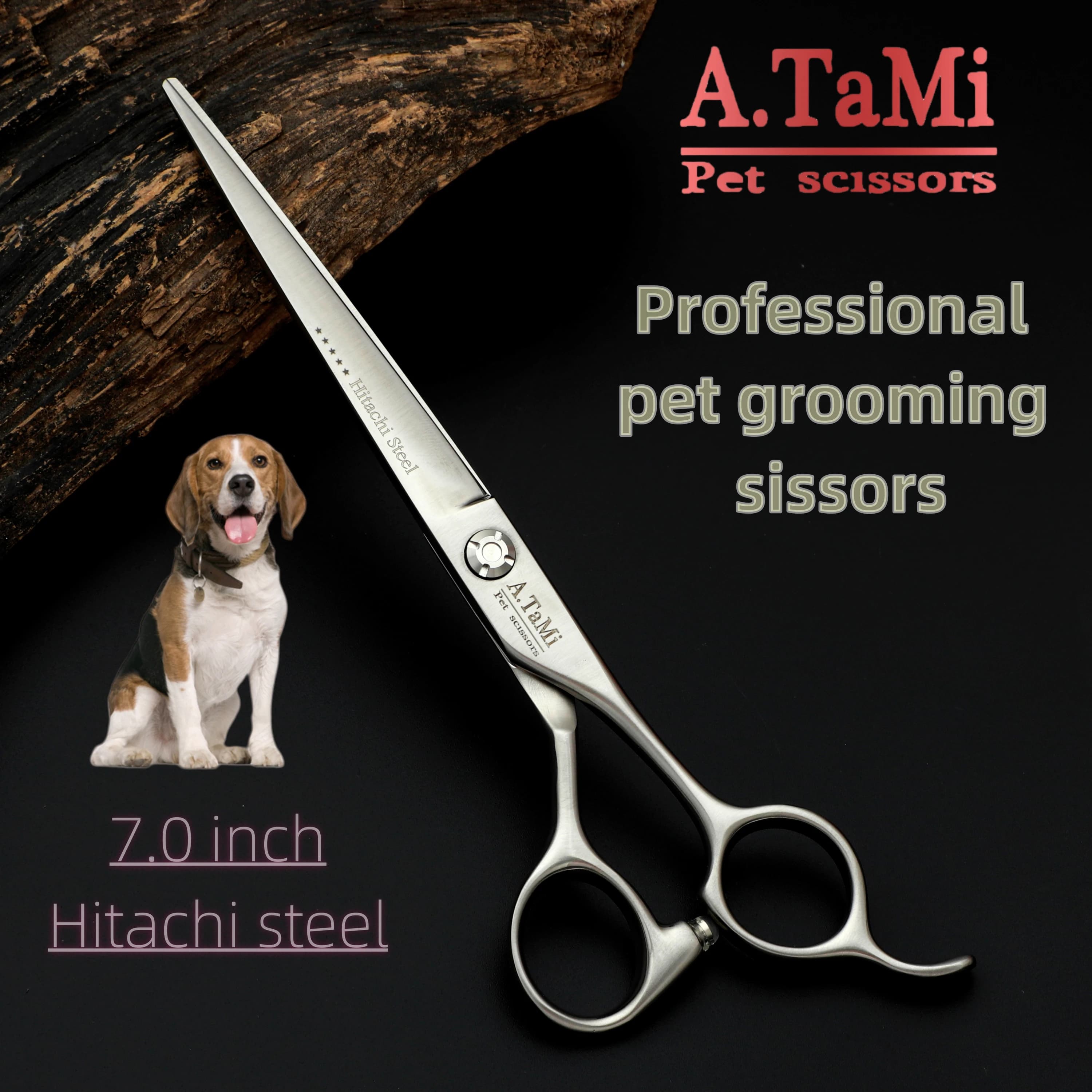 A.tami 7.0-7.5-8 Forbici professionali per toelettatura animali domestici, cesoie per sfoltire 55%/70%, forbici curve in acciaio Hitachi 440c, affilate e durevoli