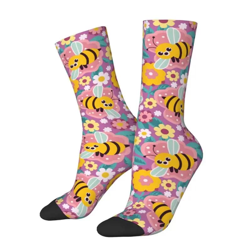 Custom Socks with Bees and Flowers Pattern for Men and Women, Unisex Kawaii socks for Spring, Summer, Autumn and Winter