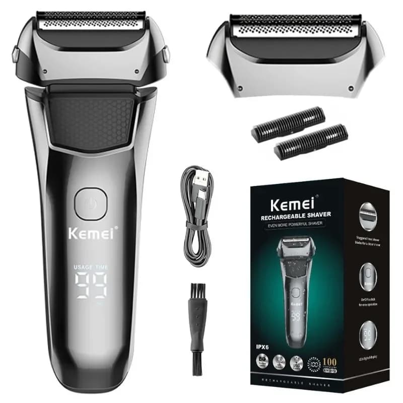 Kemei 8512 Washable Wet and Dry Electric Razor for Men Face Barba Electric Razor Rechargeable Head Shaving Machine 3 Blades