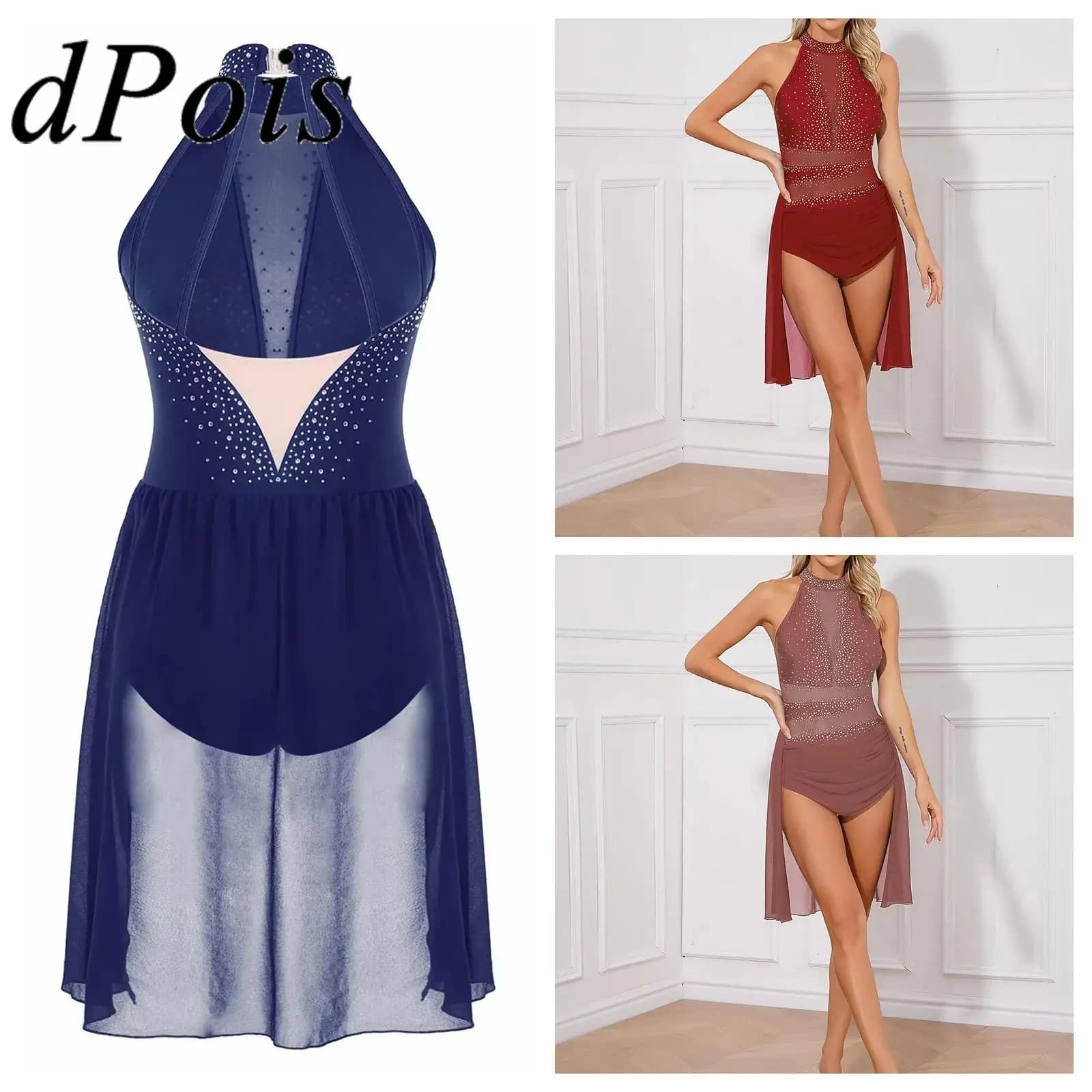 Abito da pattinaggio di figura Abbigliamento da ballo da donna Costumi di danza lirica Gonne a rete Balletto Ginnastica Body Abiti da spettacolo per adulti