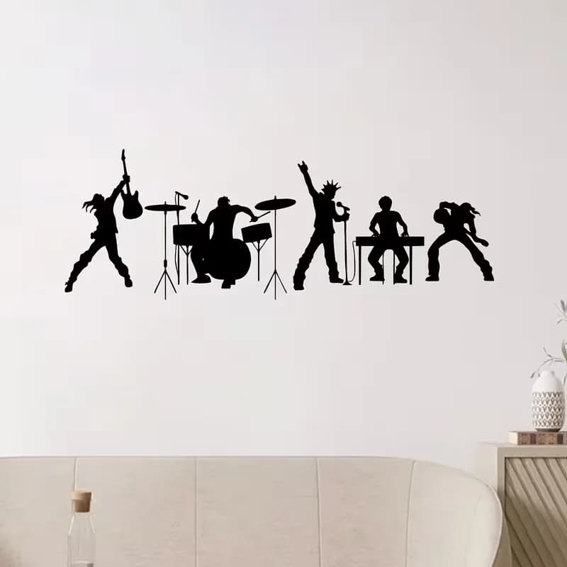 Banda musicale Adesivo da parete in vinile Pop Arte musicale Decorazione della stanza Decorazione della camera da letto Adesivi interni Murale Note musicali Decorazione della parete Vinile M