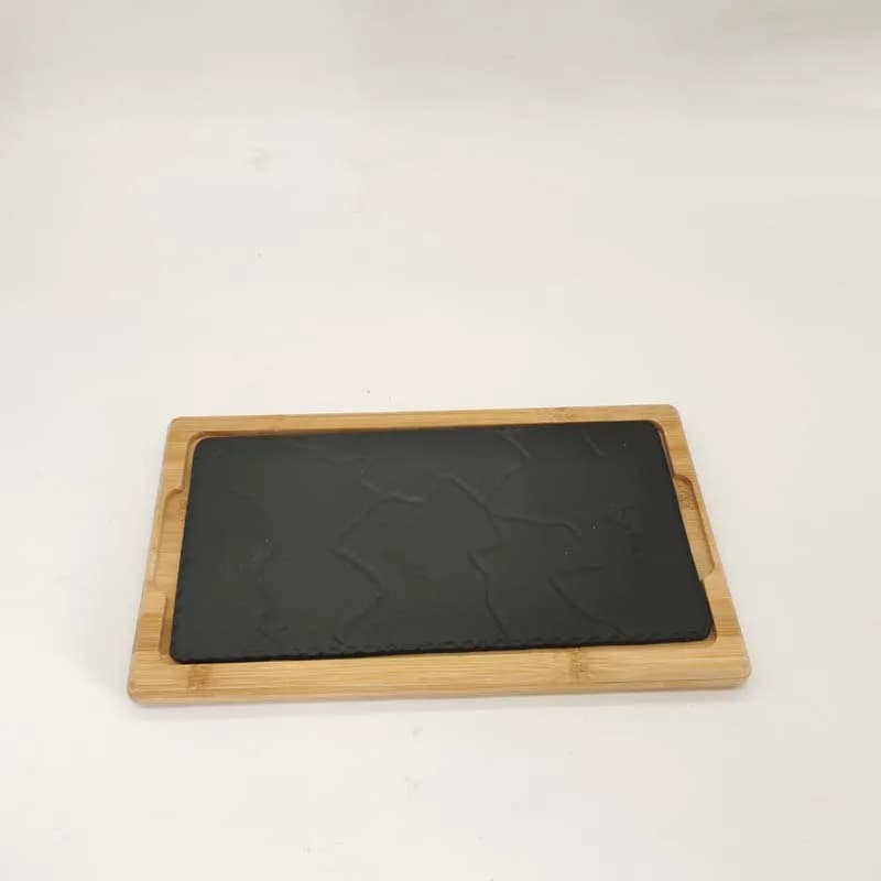 Piastra per Grigliare in Ghisa Non Rivestita 34*20cm con Vassoio in Legno