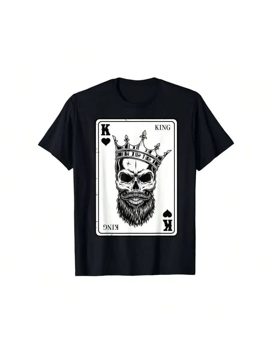 King Queen Skull - 2/2 Card Hearts Flush Couple Matching T-Shirt, 100% Cotton, Birthday, Valentine's Day, Christmas Gift, Women's and Men's Unique Prints, Comfortable, Soft, Holiday Gift, Personalized , Traveling or Home