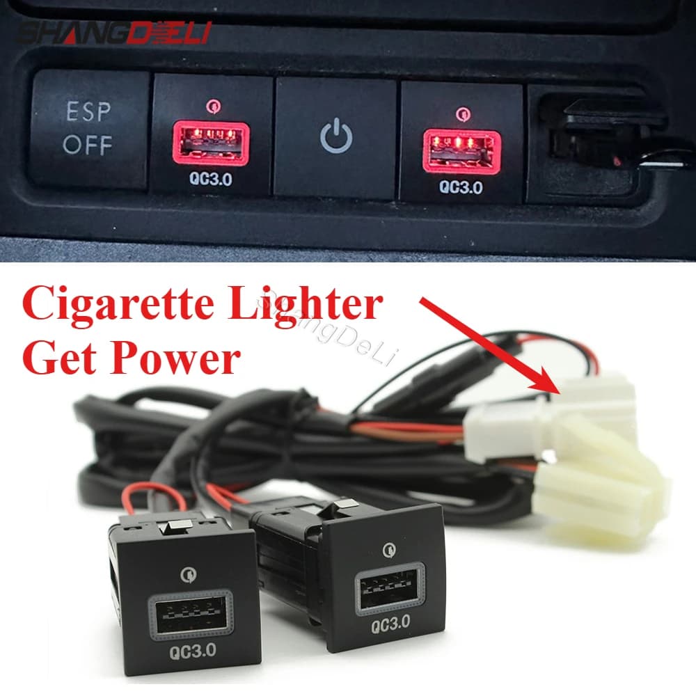 12V/24V Car Charger Clamp Double Interface USB QC3.0 Suitable for VW Golf 6 MK6 Jetta 5 Scirocco 2006 - 2012