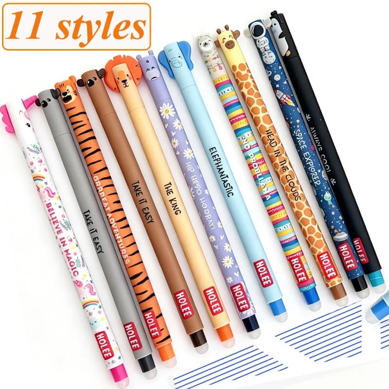 Penna Gel Cancellabile 3D con Animali Carini, Inchiostro Blu 0.7mm, Leone Giraffa Unicorno, Penna a Sfera Cancellabile per la Scuola