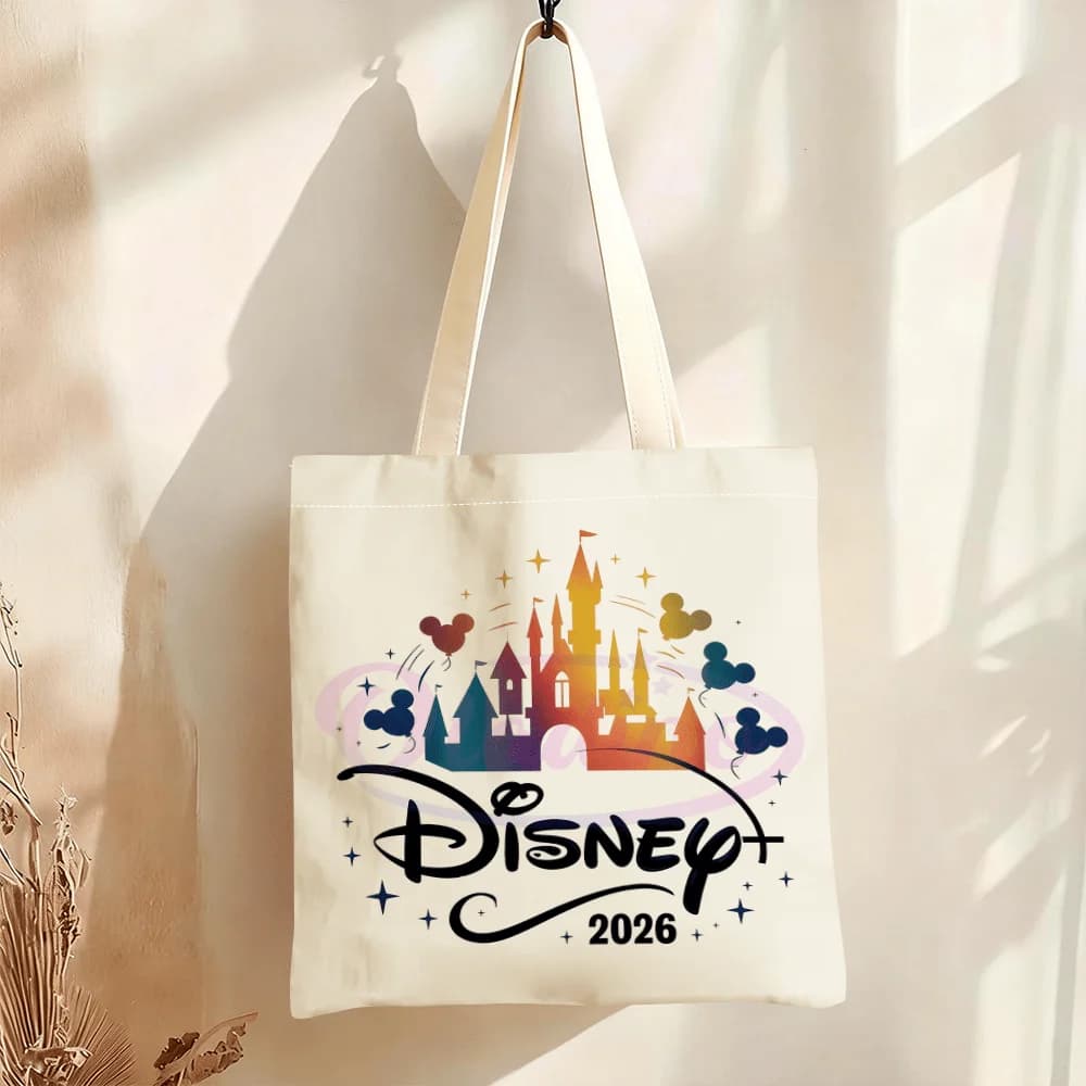 1 borsa stampata Disney Castle, borsa per la spesa riutilizzabile, adatta per la vita quotidiana, lo shopping, la scuola, i viaggi,
