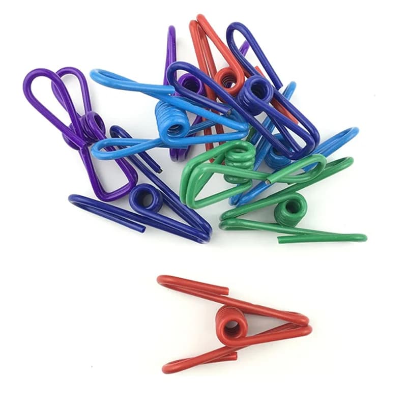 10 clip a coccodrillo in filo colorato rivestito, clip multiuso in metallo con molla per sacchetti snack, lavanderia, artigianato