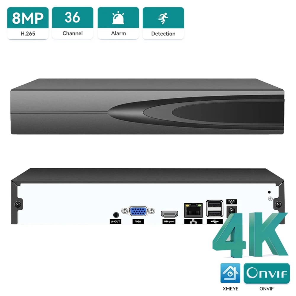 4K ONVIF CCTV NVR 36CH/16CH/10CH 4K 8MP Network Video Recorder Face Detection XMeye Cloud P2P Home Surveillance Recorder System