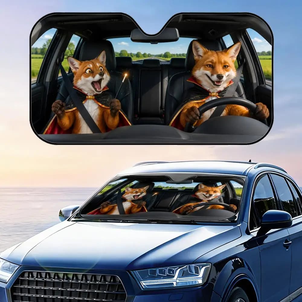Parasole per Auto con Visiera a Mantello da Mago Fox, Protezione UV, Riflettente, Pieghevole, Copertura Isolante dal Calore