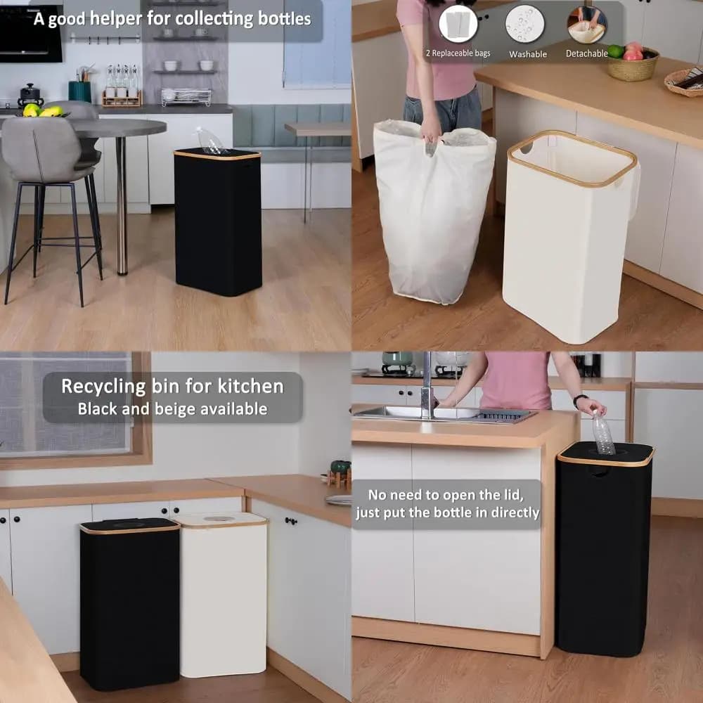 Grande contenitore da cucina da 110 litri con coperchio e 2 sacchetti rimovibili per bottiglie, lattine, vetro e plastica (nero)