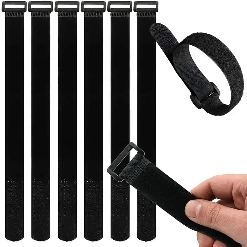 Reusable self-adhesive nylon handles with tear closure for fixing cables, yoga mats, models and loads with buckle straps