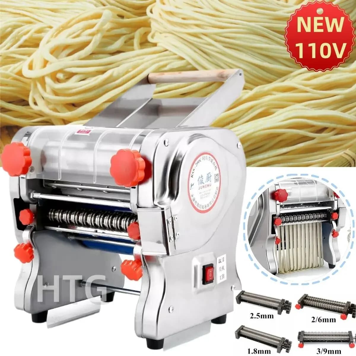 Per 550W Elettrico Pasta Maker Macchina per Noodles Gnocco Pelle Rullo In Acciaio Pieno In Acciaio Inox Doppio Coltello Noodle Maker