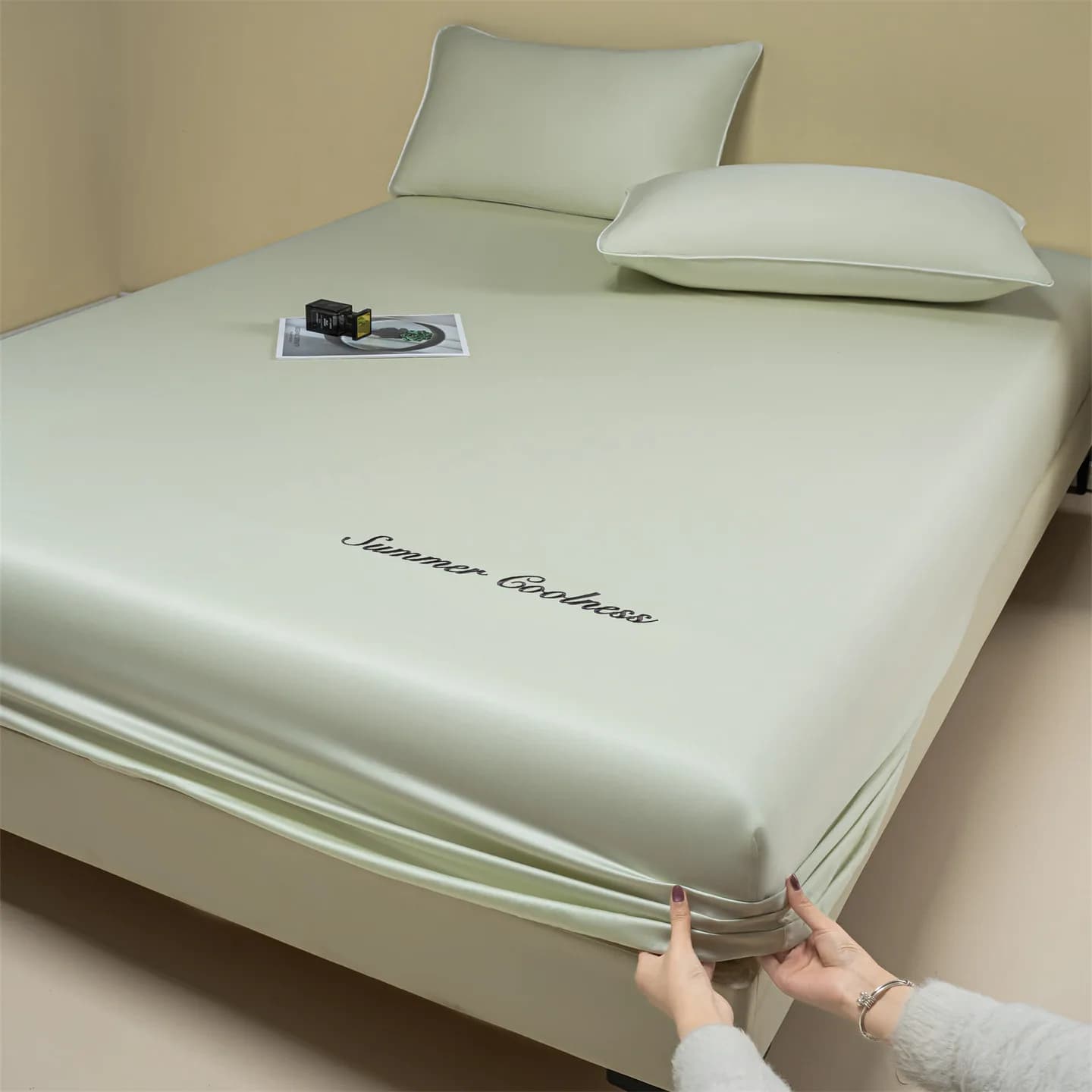 Lenzuolo con angoli tinta unita rinfrescante con ricamo, coprimaterasso singolo/matrimoniale/king size, lenzuolo liscio, copriletto matrimoniale