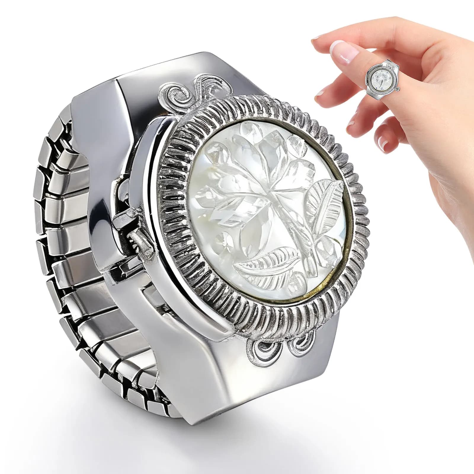 Orologio ad Anello al Quarzo con Decorazione a Rosa, Gioiello Portatile alla Moda per Donne, Mini Anello Decorativo Chic e Casual