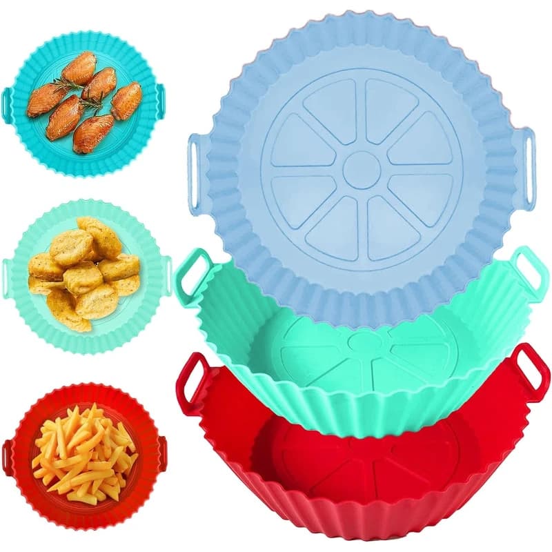 3Pcs Food Grade Silicone Air Fryer Liners High Temperature Resistant Reusable Non-Stick Baking Mats Household Air Fryer Cooking