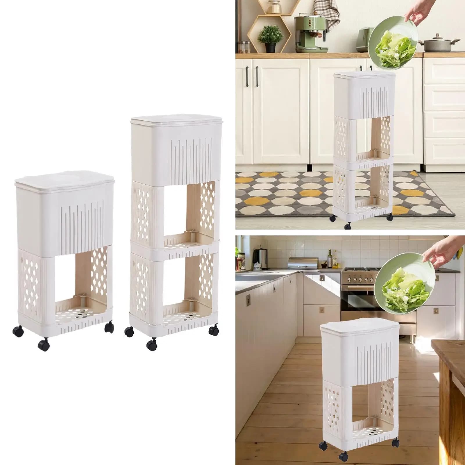 Pattumiera da cucina con ruote con portaoggetti Decorazione Moda salvaspazio Cestino per rifiuti stretto per dormitorio Garage domestico