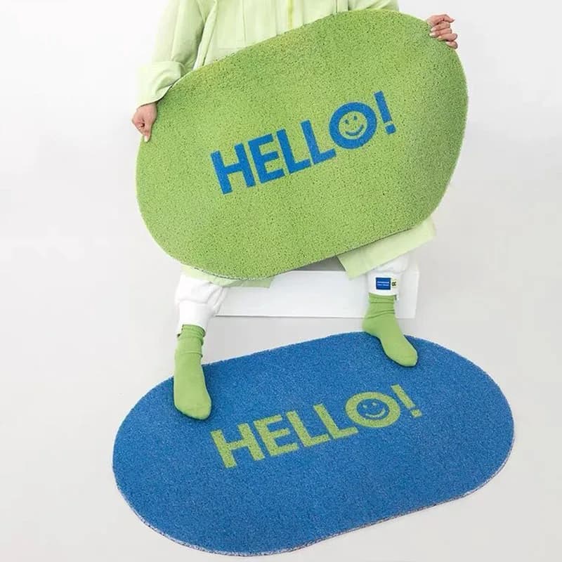 Hello PVC Benvenuto Zerbino d'ingresso Tappetini antiscivolo con anello in seta per ingresso Portico Corridoio Decorazioni per la casa Tappeto per la rimozione della polvere