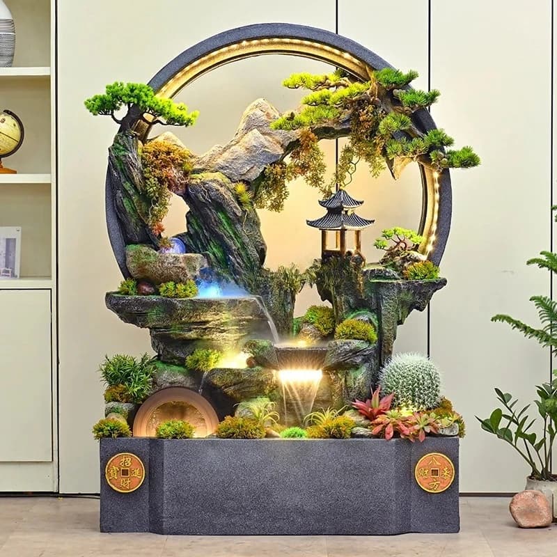 Waterfall flowing water landscape rockery water curtain wall landscaping store entrance lucky decoration ornament